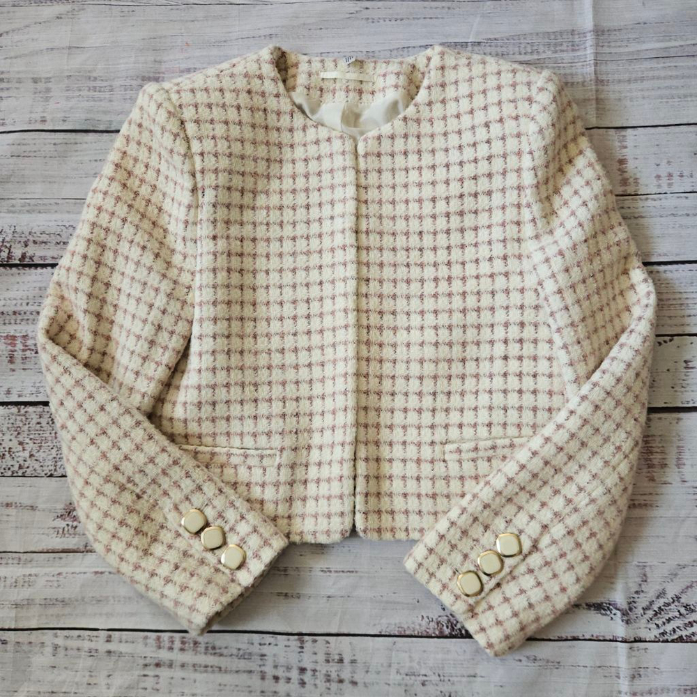 & Other Stories Pink Cream Tweed Blazer Wool Blend Womens 0